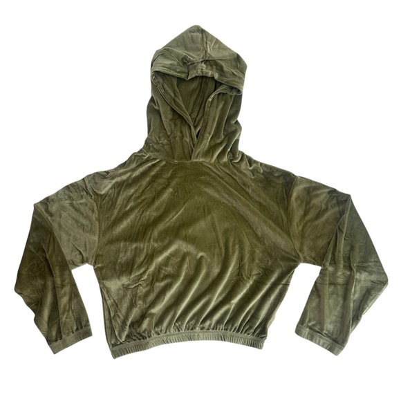 Free People Araminta James Velour Crop Hoodie – Khaki – Size 8 / Small – NWT - Picture 2 of 11